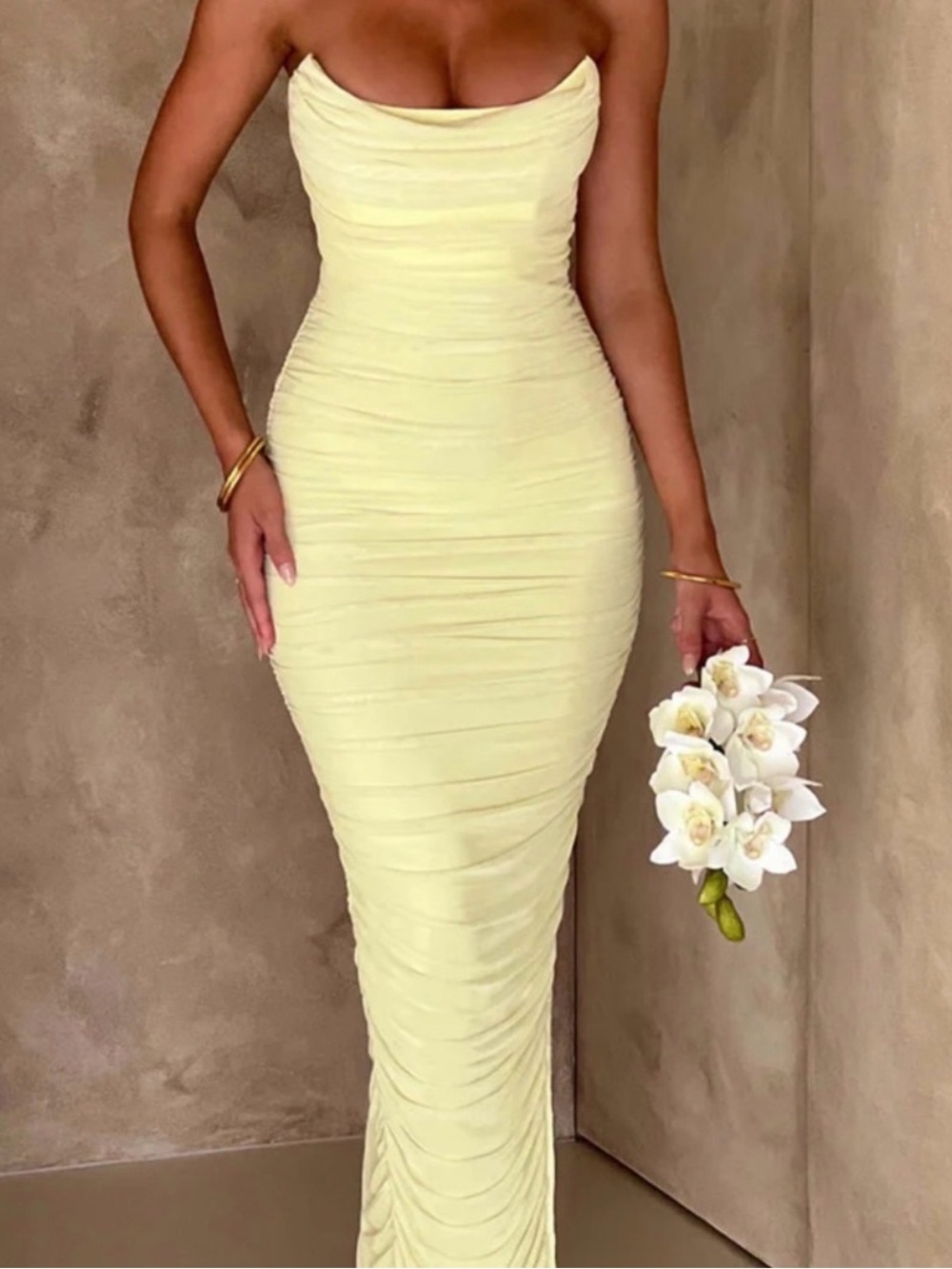 NEVER WORN Babyboo Strapless Ruched Yellow Evening Dress - Picture 3 of 3